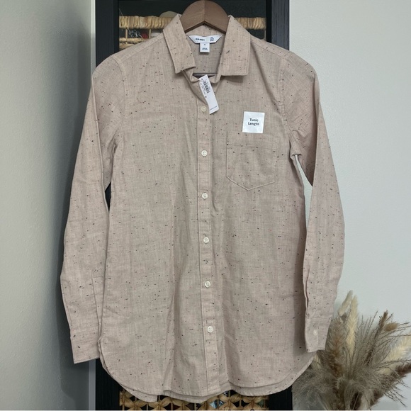 Old Navy Women's Button-down Tunic Shirt in Oatmeal Print, Size XS - Picture 1 of 9